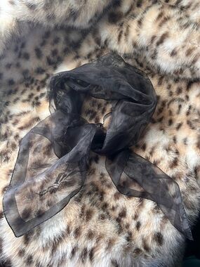 VINTAGE Black Sheer Shawl or Scarf Featuring a Delicate Floral Pattern